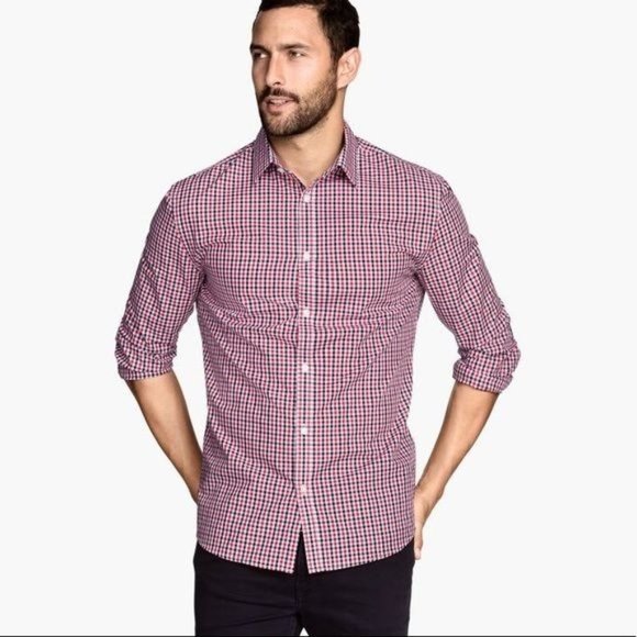 H&M Mens Slim Fit Gingham Button Down Shirt Size Medium - Picture 1 of 6